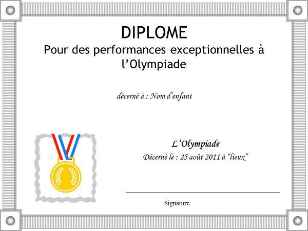 Diplome olympiades enfants